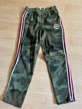 GAP Camo Joggers with Red & White Side Stripes